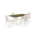 HomeStock 5-Piece Wire Brushed Linen White Finish Solid Wood Top Dining table with 4-Chairs