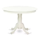 HomeStock set da pranzo 5 pezzi: tavolo rotondo con finitura lino bianco e piano in legno massello con 4 sedie con schienale a doghe