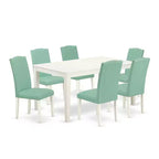 HomeStock 7-Pc Rectangle Linen White Finish Solid Wood Top Dining Table with 6 Parson-Chairs