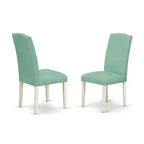 HomeStock Tavolo da Pranzo Rettangolare 7 Pezzi in Legno Massello con Finitura Lino Bianco e 6 Sedie Parson