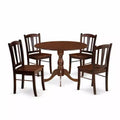HomeStock 5-Piece Mahogany Finish Solid Wood Top Dining table with 4 Chairs with Drop Leaf Slat Back