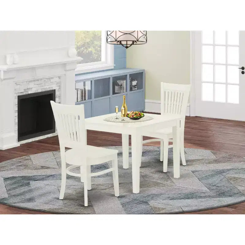 Set da pranzo in legno 3 pezzi Lino Bianco - Piccolo tavolo rettangolare e 2 sedie moderne