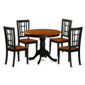 5-Piece Round Black Finish Solid Wood Top Dining table with 4-Chairs with