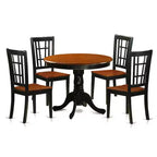 5-Piece Round Black Finish Solid Wood Top Dining table with 4-Chairs with