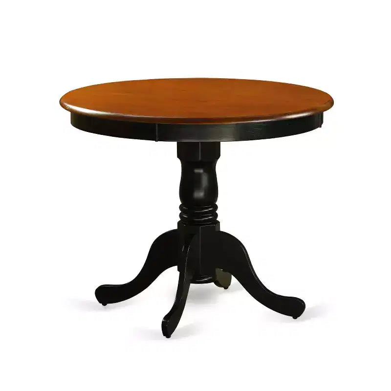Tavolo da pranzo rotondo con piano in legno massello con finitura nera a 5 pezzi con 4 sedie con