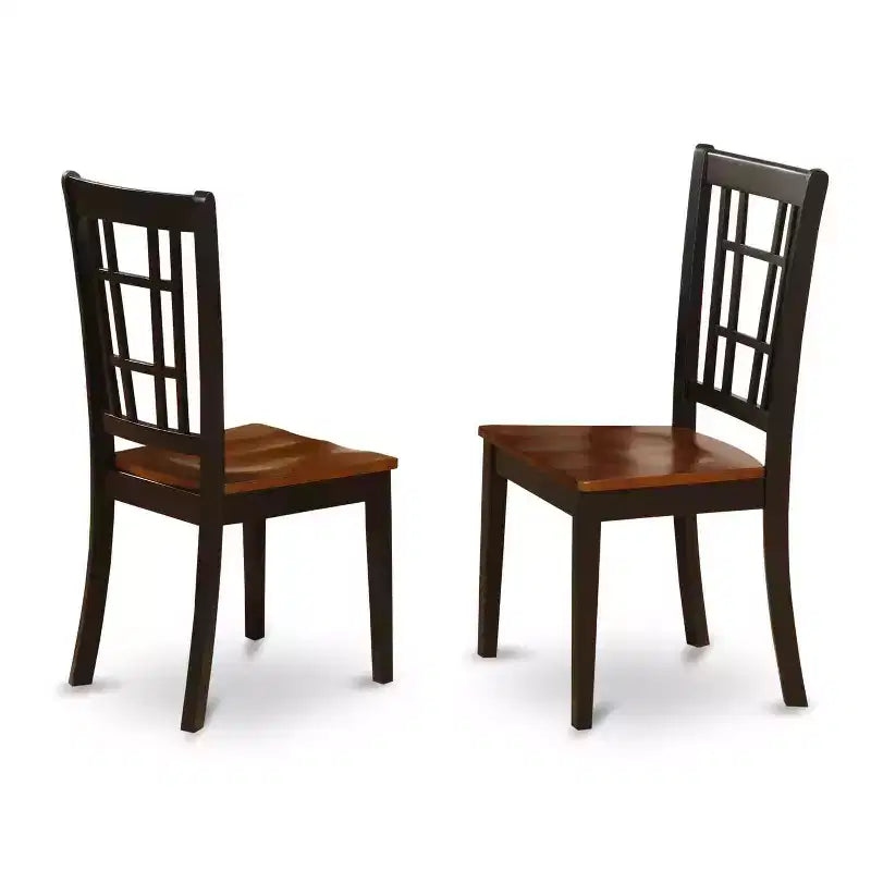 Tavolo da pranzo rotondo con piano in legno massello con finitura nera a 5 pezzi con 4 sedie con