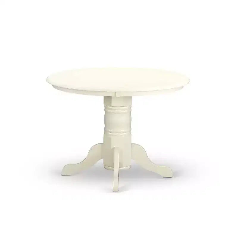 Set da Pranzo Rotondo 3pz - Tavolo da 42 Pollici e 2 Sedie Parsons - Pelle PU Bianca e Gambe in Lino