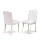 Set da Pranzo Rotondo 3pz - Tavolo da 42 Pollici e 2 Sedie Parsons - Pelle PU Bianca e Gambe in Lino