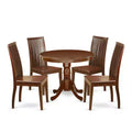 HomeStock 5-Piece Round Mahogany Finish Solid Wood Top Dining table with 4-Chairs