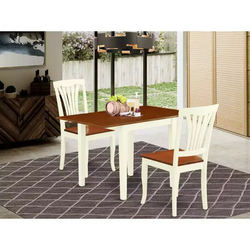 Set tavolo da pranzo in legno 3 pezzi - Tavolo da cucina con 2 sedie - Seduta in legno massello - Finitura color latte