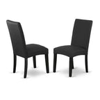 Set da pranzo medievale rotondo - Tavolo da 42 pollici e 2 sedie Parsons - Finitura nera - Tessuto di lino