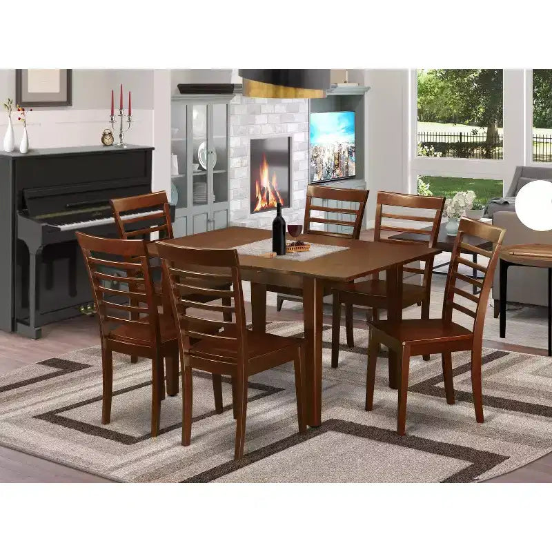 Kleines Esszimmerset - 7-teiliges Esszimmertisch- und Stuhlset - Küchentisch mit Erweiterungsplatte - modernes Boho-Design