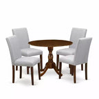 HomeStock 5-Piece Antique Walnut Finish Solid Wood Top Dining Table with 4 Parson Chair with Drop Leaf Lattice Back