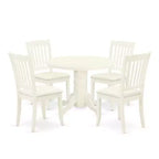 HomeStock 5-Piece Round Buttermilk and Cherry Finish Solid Wood Top Dining table with 4-Chairs with Slat Back