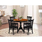 HomeStock Set da pranzo 5 pezzi con tavolo in legno massello con finitura nera e ciliegio e 4 sedie con schienale a doghe