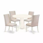 HomeStock 5-Piece Buttermilk & Cherry Finish Solid Wood Top Dining Table with 4 Parson Chair