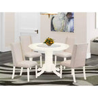 HomeStock Tavolo da pranzo a 5 pezzi, piano in legno massello con finitura color latticello e ciliegio, con 4 sedie Parson