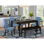 HomeStock Tavolo da Pranzo Rettangolare a 6 Pezzi in Legno Massello Finitura Cappuccino con 1 Panca e 4 Sedie