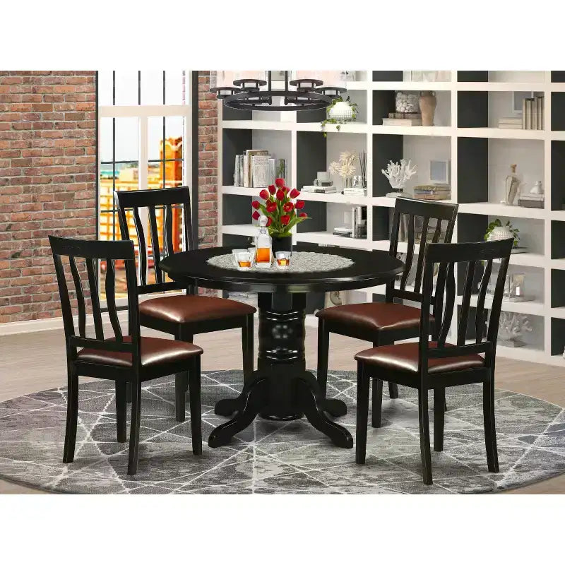 Set da pranzo per cucina 5 pezzi, tavolo con 4 sedie, set moderno con tavolo rotondo a piedistallo, nero, 42 pollici