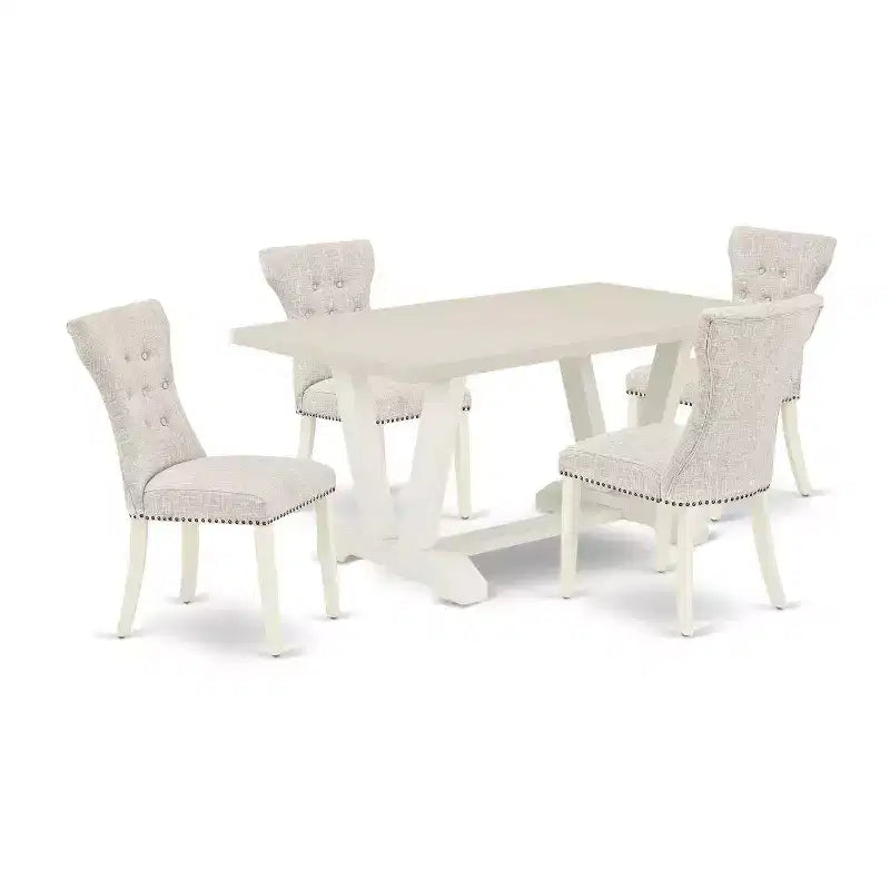 HomeStock 5-Piece Rectangle Natural Oak Finish Solid Wood Top Dining Table with 4 Parson Chair