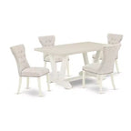 HomeStock 5-Piece Rectangle Natural Oak Finish Solid Wood Top Dining Table with 4 Parson Chair