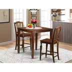 Set da pub altezza bancone - Tavolo e sedie a 3 pezzi in stile asiatico - Set da pranzo per piccoli spazi - Mogano 36x36 pollici