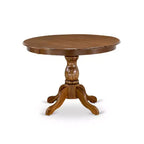 Tavolo da pranzo HomeStock in legno massello con piano rotondo e 4 sedie imbottite con schienale a doghe, finitura noce antico, 5 pezzi