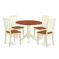 HomeStock 5-Piece Round Buttermilk and Cherry Finish Solid Wood Top Dining table with 4 Chairs