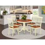 Tavolo da pranzo HomeStock a 5 pezzi con piano rotondo in legno massello con finitura color latticello e ciliegio e 4 sedie
