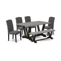 6-Piece Rectangle Natural Oak Finish Solid Wood Top Dining Table with 1-Bench, 4-Chairs with