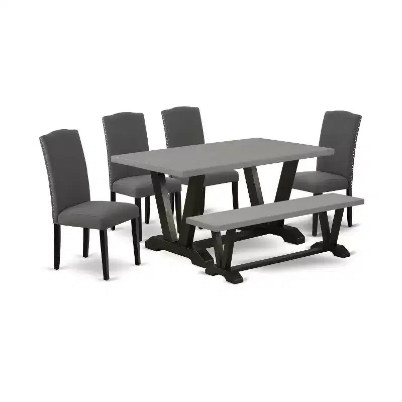 6-Piece Rectangle Natural Oak Finish Solid Wood Top Dining Table with 1-Bench, 4-Chairs with