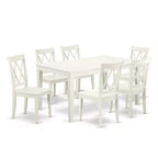Mid-Century Dining Set - 7Pc Rectangular Table & 6 Chairs - White Finish
