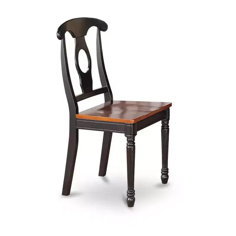 Tavolo da pranzo HomeStock a 6 pezzi, quadrato, con piano in legno massiccio finitura nera e ciliegio, con 1 panca e 4 sedie