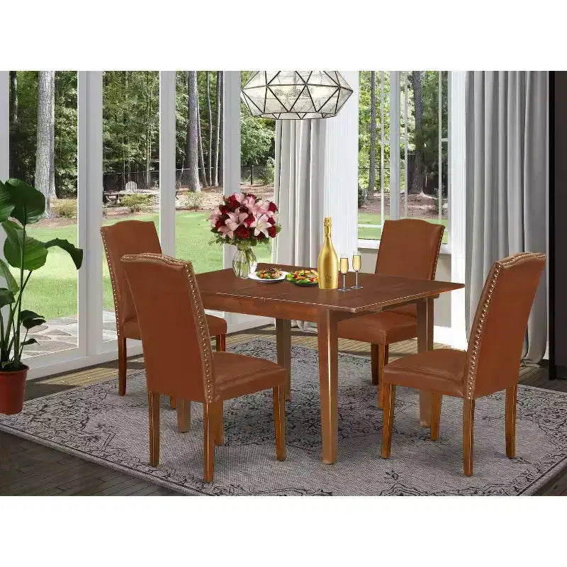Set da pranzo 5 pezzi: tavolo rettangolare con allunga e 4 sedie Parsons - Similpelle marrone