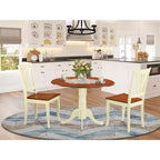 Set tavolo da pranzo con 2 sedie, tavolo da cucina rotondo con piano a ribalta, legno di caucciù massiccio, finitura marrone sella, 42x42 pollici