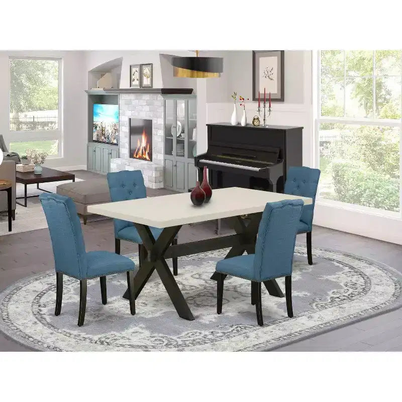 Tavolo da pranzo 5 pezzi con piano in legno massello finitura rovere naturale con 4 sedie con