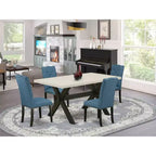 Tavolo da pranzo 5 pezzi con piano in legno massello finitura rovere naturale con 4 sedie con