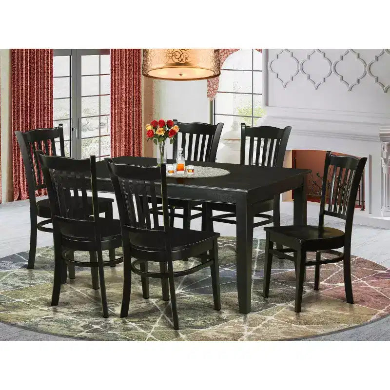 Set da tavolo da cucina da 7 pezzi - Tavolo da pranzo e 6 sedie - 36x60 pollici - Finitura nera
