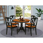 Set da cucina 5 pezzi - Tavolo da pranzo rotondo e 4 sedie - Design moderno - 106 cm - Finitura nera e ciliegio