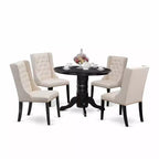 HomeStock 5-Piece Black Finish Solid Wood Top Dining Table with 4 Upholstered Chairs