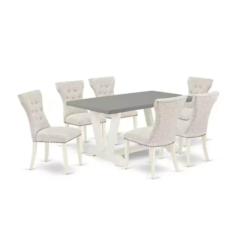 HomeStock 7-Piece Rectangle Natural Oak Finish Solid Wood Top Dining Table with 6-Parson Chairs