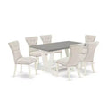 HomeStock 7-Piece Rectangle Natural Oak Finish Solid Wood Top Dining Table with 6-Parson Chairs