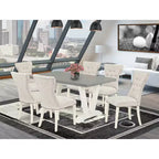 Tavolo da pranzo rettangolare HomeStock da 7 pezzi con top in legno massello con finitura rovere naturale e 6 sedie Parson