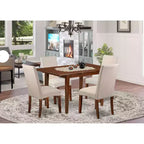 Rechteckiges Küchentisch-Set 5-teilig - Tisch 48/60 mit Butterfly-Ausziehplatte und 4 Stühlen - Leinenstoff in Creme