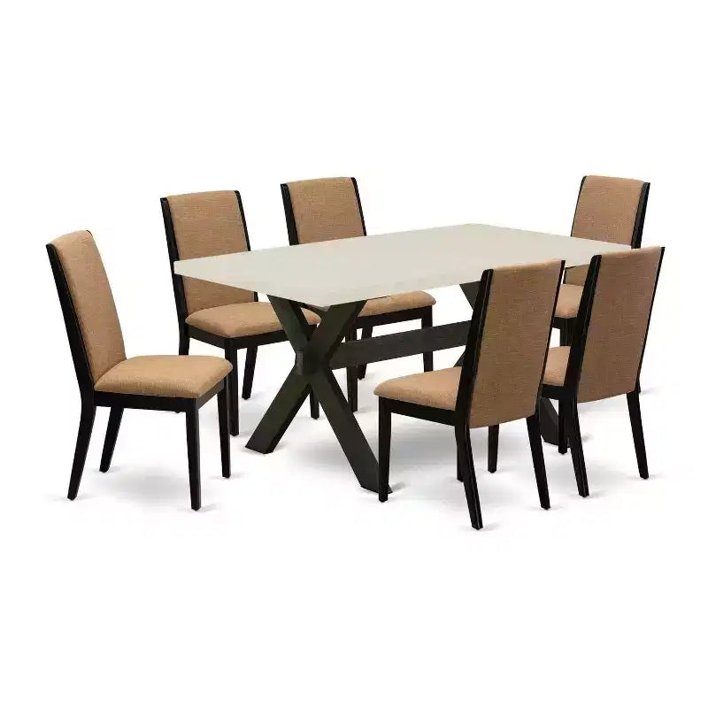HomeStock 7-Piece Natural Oak Finish Solid Wood Top Dining Table with 6-Parson Chairs