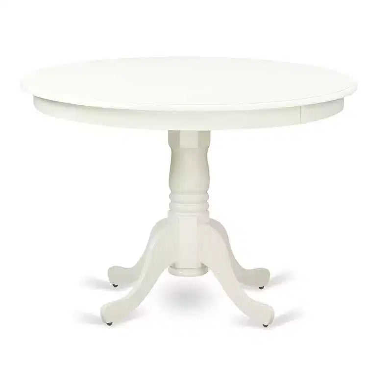Set da pranzo rotondo 5 pezzi - Tavolo da 42 pollici e 4 sedie - Set cucina moderno - Gambe bianche lino - Tessuto Dark Shitake