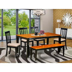 Set da pranzo nordico - Set da 6 pezzi tavolo e sedie da cucina - Finitura ciliegio nero - Tavolo rettangolare con panca