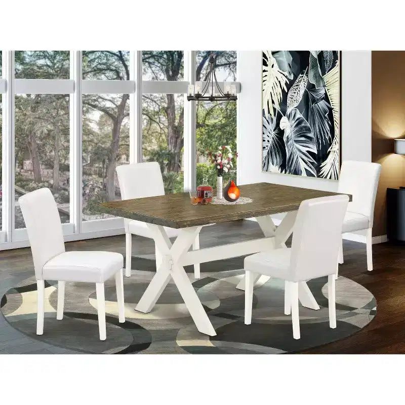 Tavolo da pranzo HomeStock da 5 pezzi, finitura rovere naturale, piano in legno massello, con 4 sedie