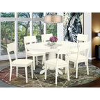 HomeStock Tavolo da Pranzo 7 Pezzi in Legno Massello Finitura Bianco Lino con 6 Sedie