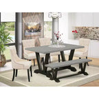 HomeStock - Tavolo da pranzo rettangolare a 6 posti in legno massello con finitura in rovere naturale, con 1 panca e 4 sedie